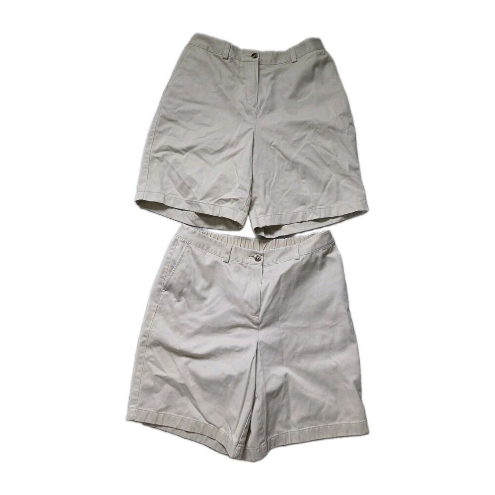 Lot Of 2 L.L.Bean Classic Curvy Fit Chino Shorts Khaki Beige Womens 10 Reg EUC